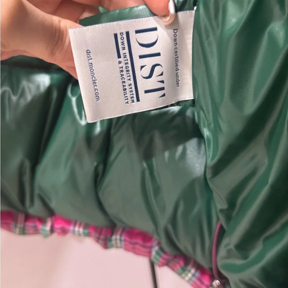 Moncler Vibrant Pink and Green Plaid Kids Puffer Jacket - Picture 3 of 6